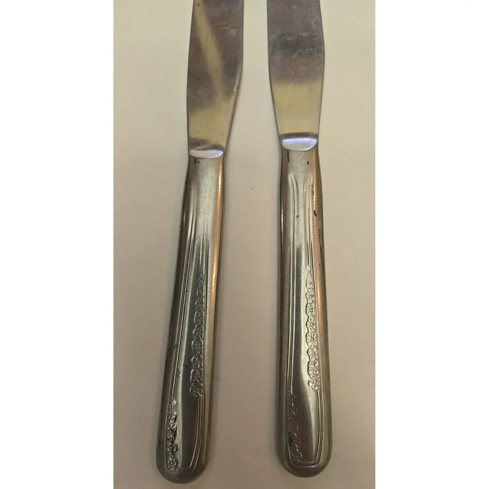 Lot Of 3 National Stainless NS Co Dinner Knives Flower Glossy - Unknown Pattern